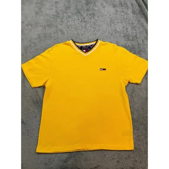 Tommy Jeans Yellow V-Neck T-Shirt Size US UK Medium - Picture 2 of 10